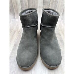 UGG Women US 10 Classic Femme Mini Wedge Boots Grey Suede‎ Wool Lined Slip On